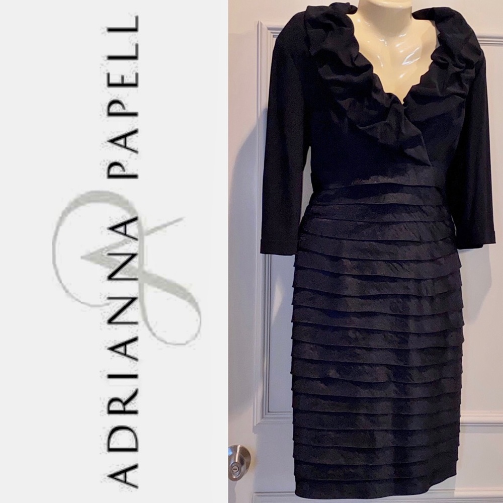 ADRIANNA PAPELL black v-neck cocktail dress.